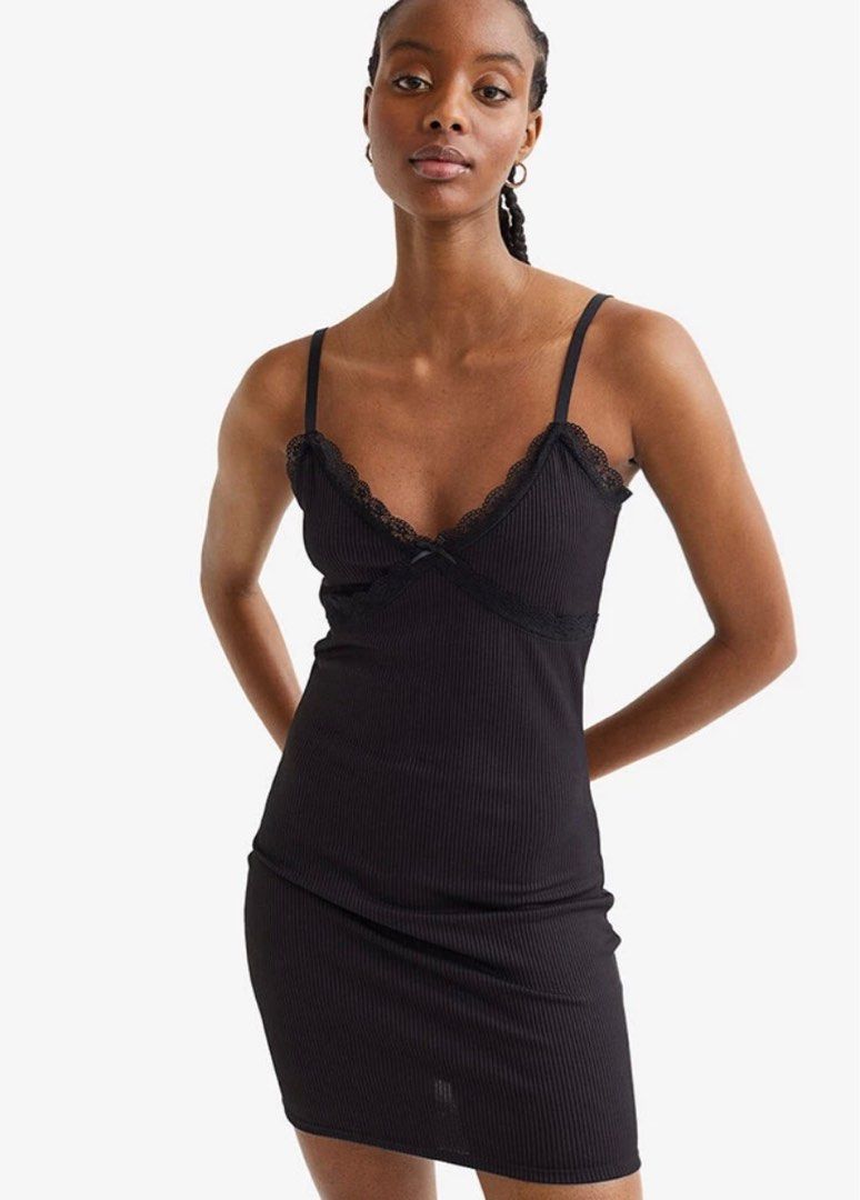 H&m black ribbed dress top