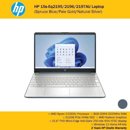 HP 15s-eq2195AU / eq2196AU/ eq2197AU Laptop | AMD Ryzen 3 5300U | 8GB ...