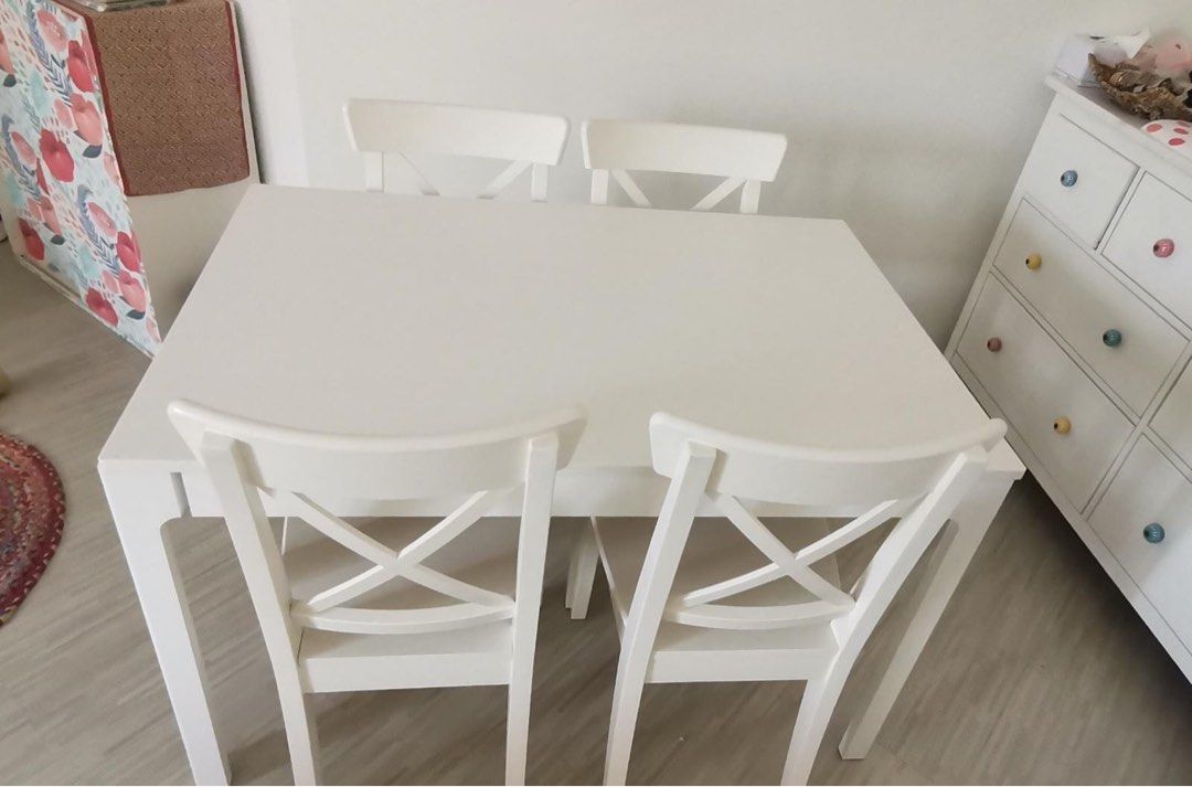 IKEA Extendable Dining Table + 4 chairs Set, Furniture & Home Living ...