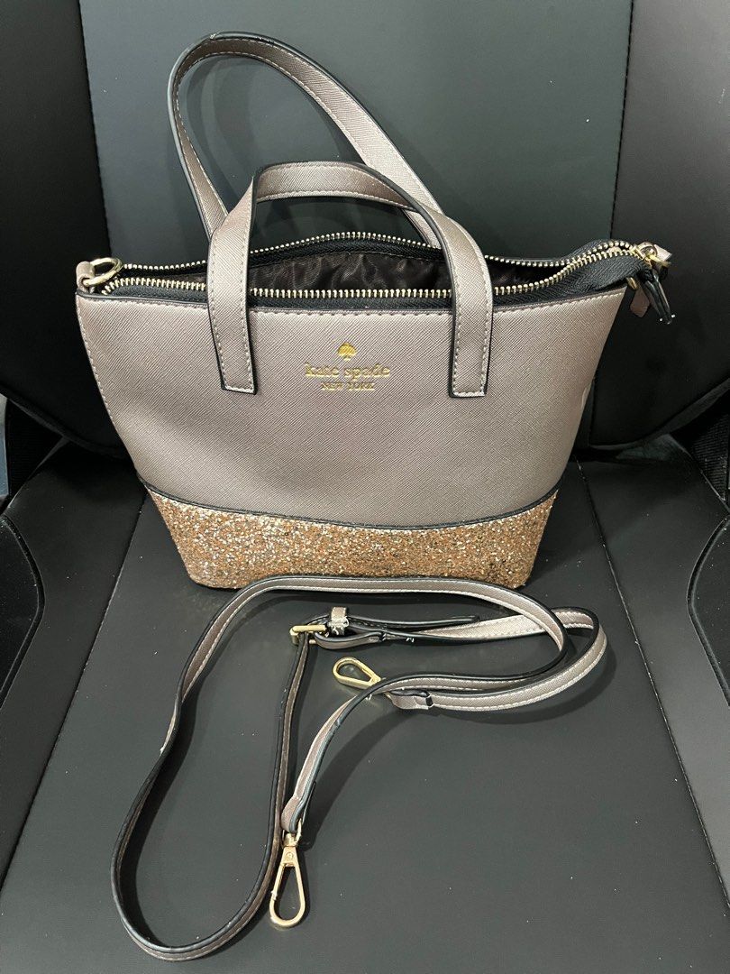 Kate Spade Big Handbag / Diaper Bag Black W Silver Glitter Polka Dots | eBay