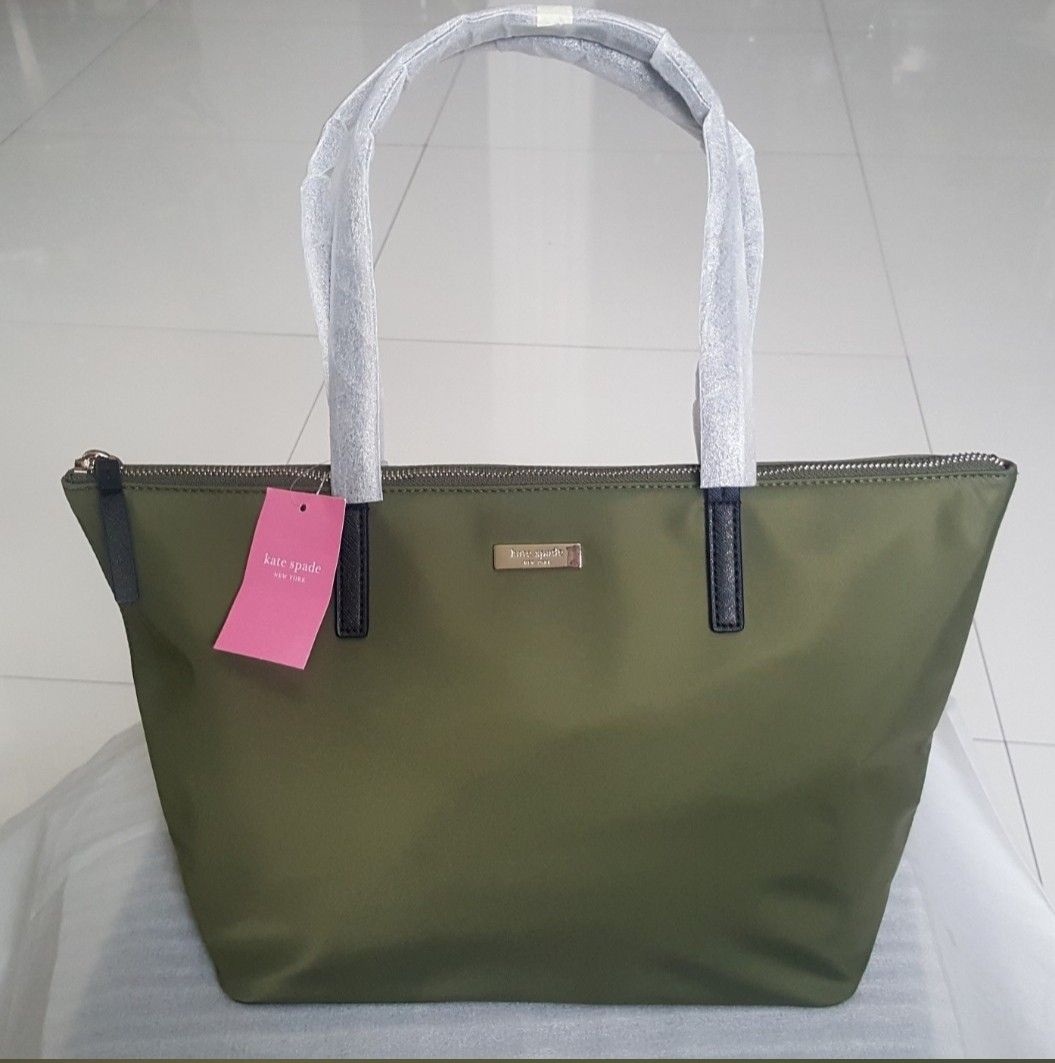 Kate Spade original army green tote bag nylon, Women's Fashion, Bags &  Wallets, Tote Bags on Carousell