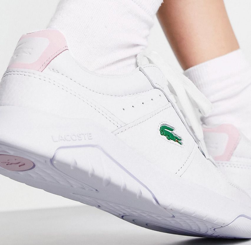 Lacoste Game Advance sneakers in white leather with pink back tab