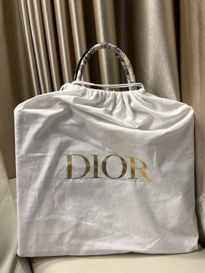 Large Dior Book Tote Ecru and Blue Dior Oblique Embroidery (42 x 35 x 18.5  cm)