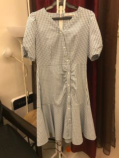 Medium to Large powder blue checkered dress