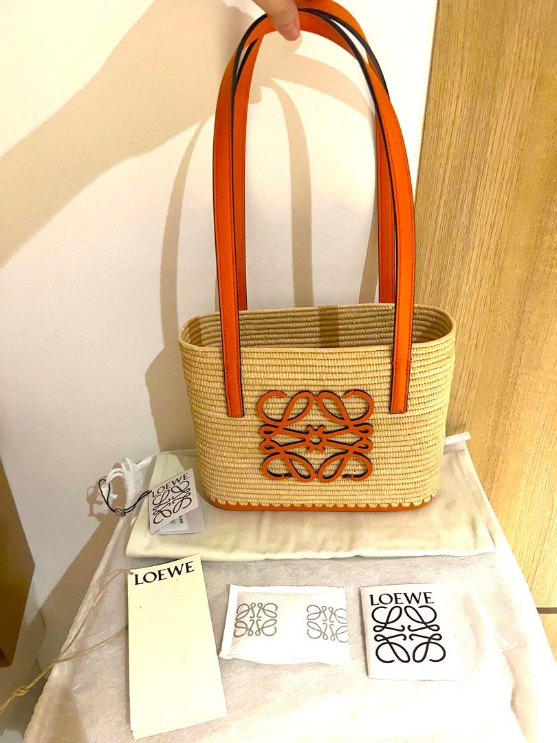 Loewe logo mini raffia basket bag, Luxury, Bags & Wallets on