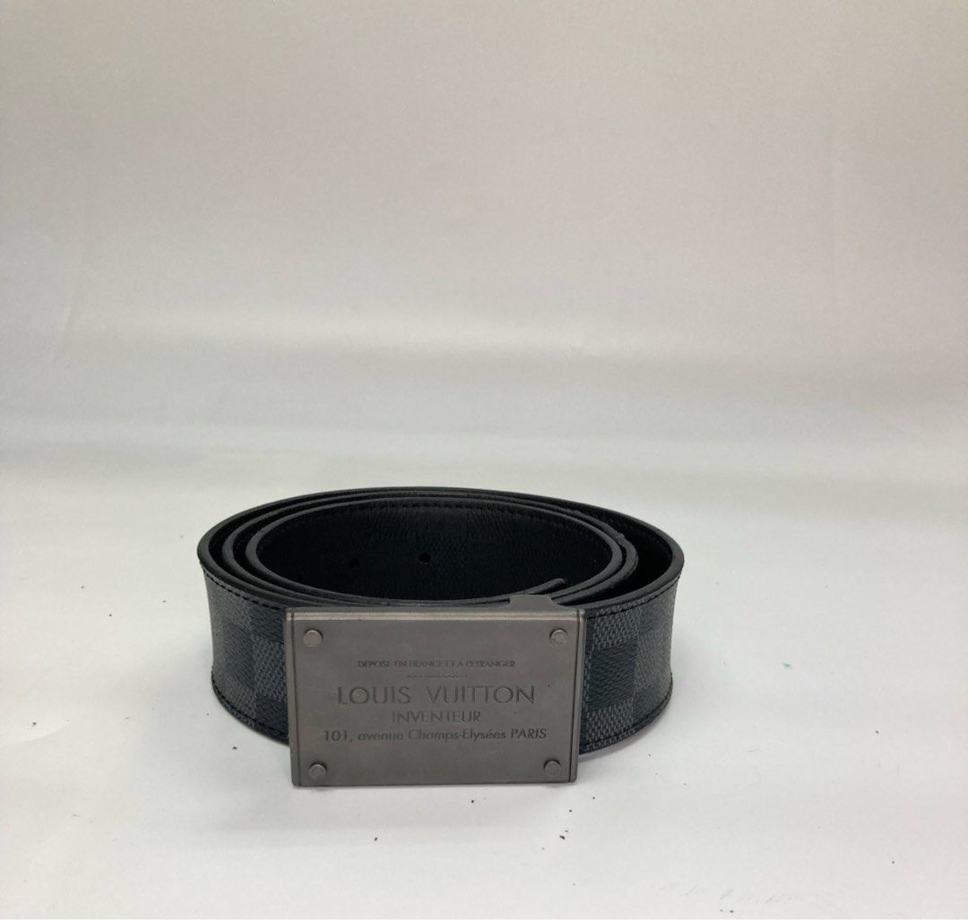 Pre-owned Belt Neo Inventeur Reversible Damier Graphite Ruthenium Buckle  40mm Black/grey