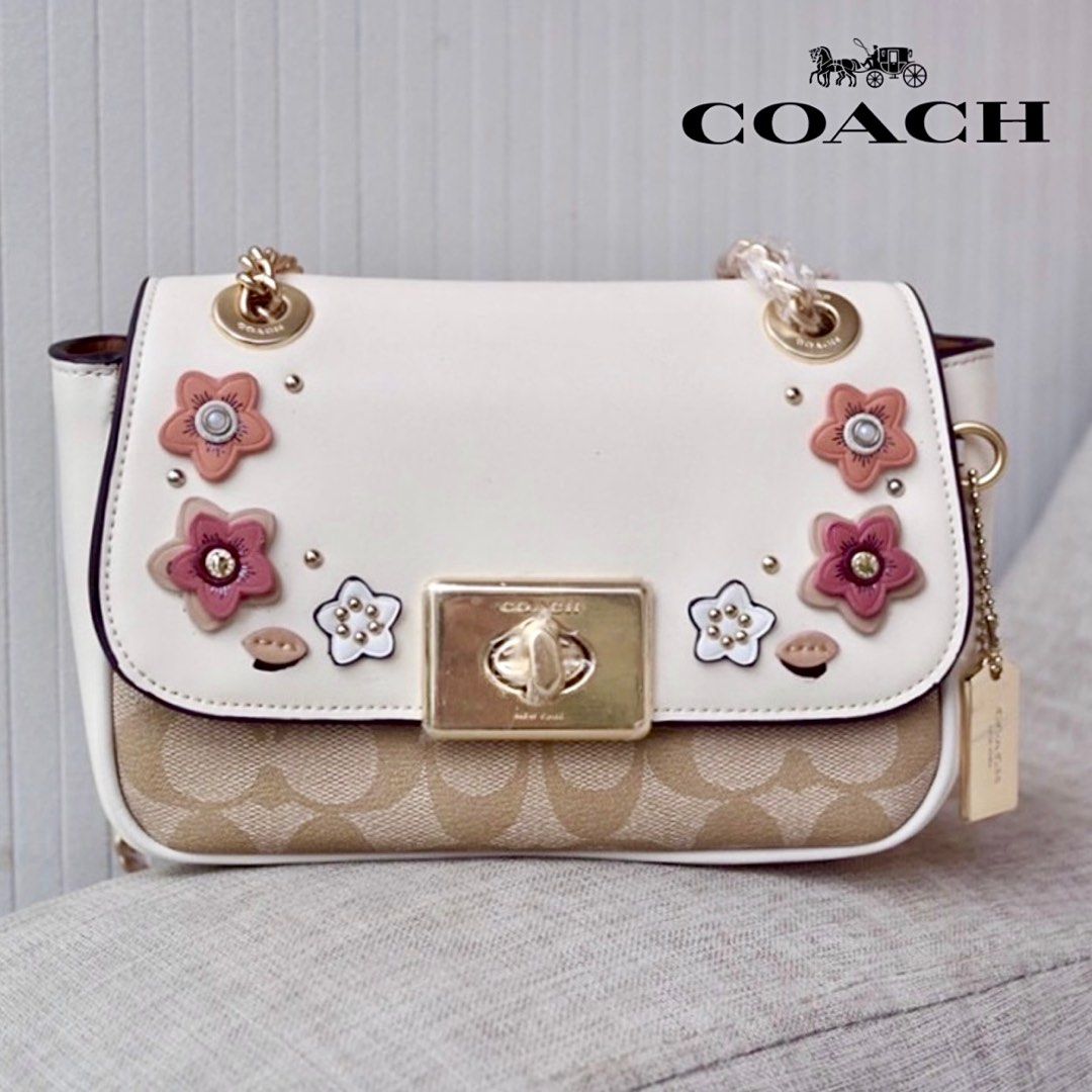 Coach Mini Wallet On A Chain In Signature Canvas With Floral Applique