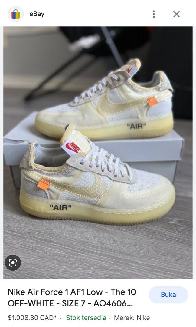 Nike air force x off white rare, Fesyen Pria, Sepatu Sneakers