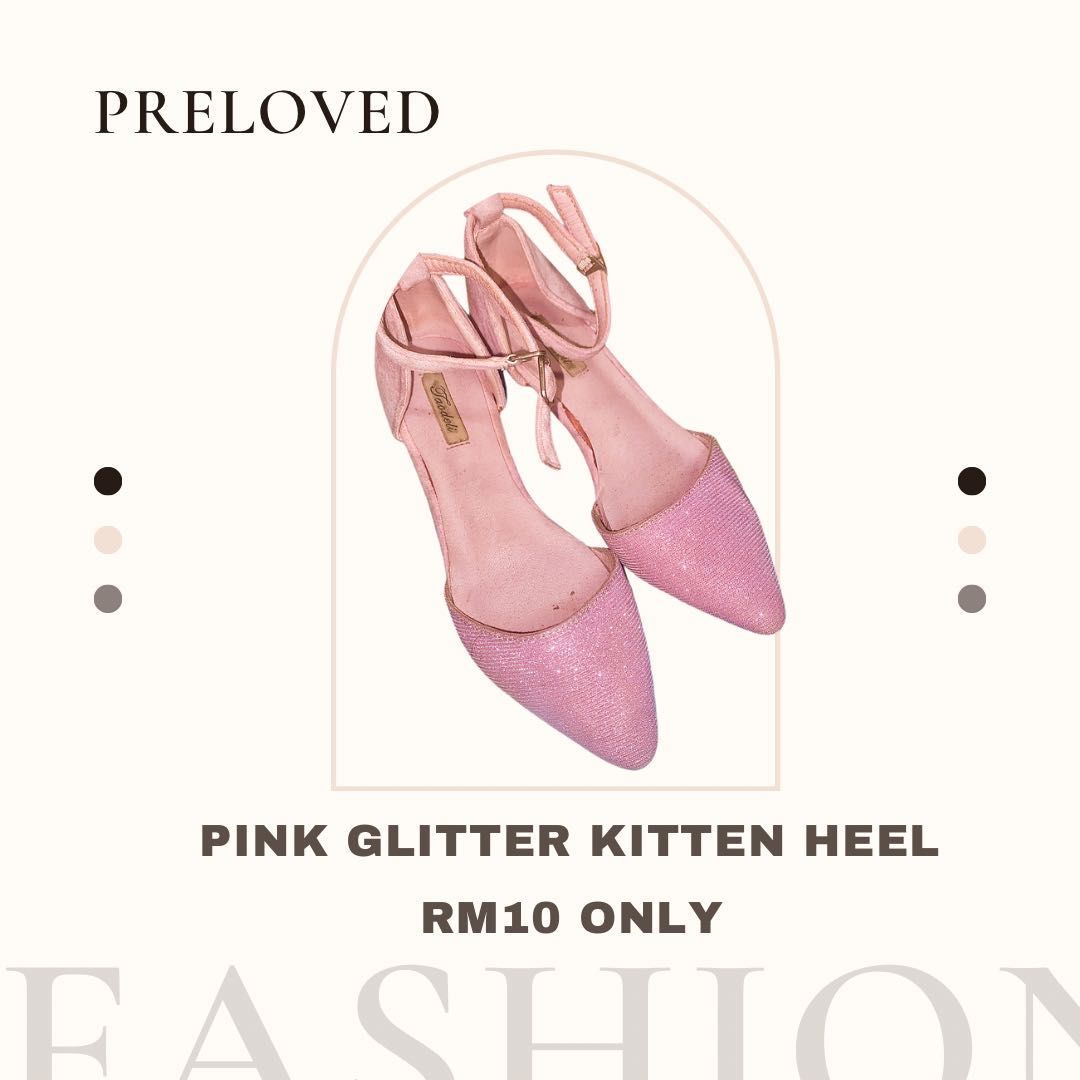 PINK GLITTER KITTEN HEEL Women s Fashion Footwear Heels on