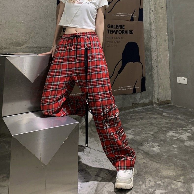 Red checkered sale pants womens