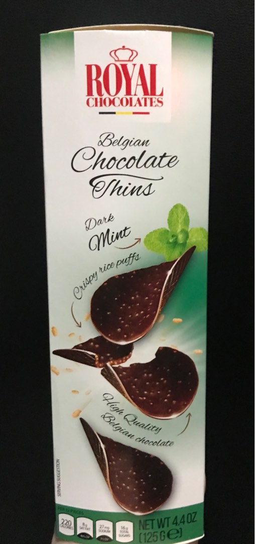 Royal Chocolates Mint Belgian Chocolate Thins with Crispy Rice Puffs