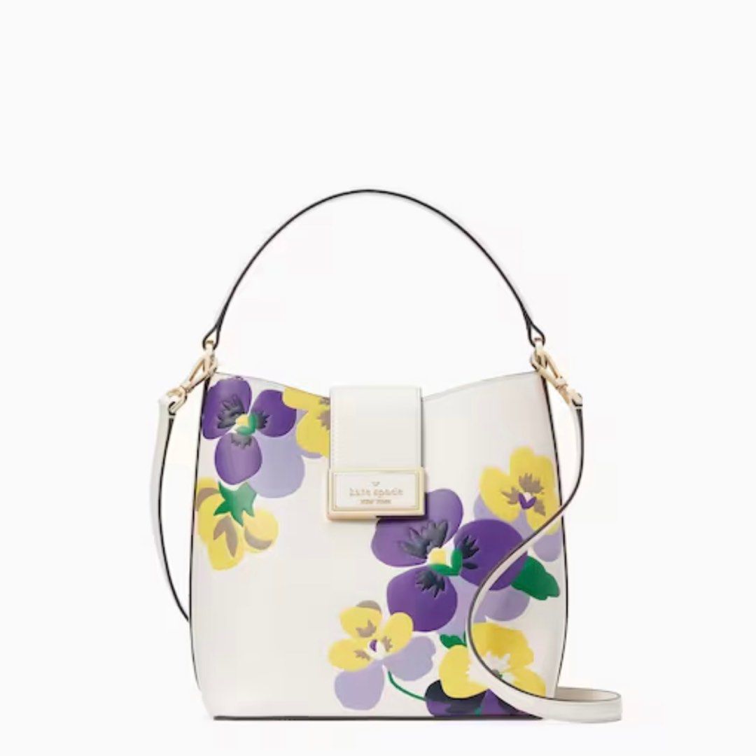 SALES Kate Spade Reegan Pansy Toss Bucket Bag Slingbag Crossbody Handbag Multi White Purple Floral Spring Women s Fashion Bags Wallets Tote Bags on Carousell