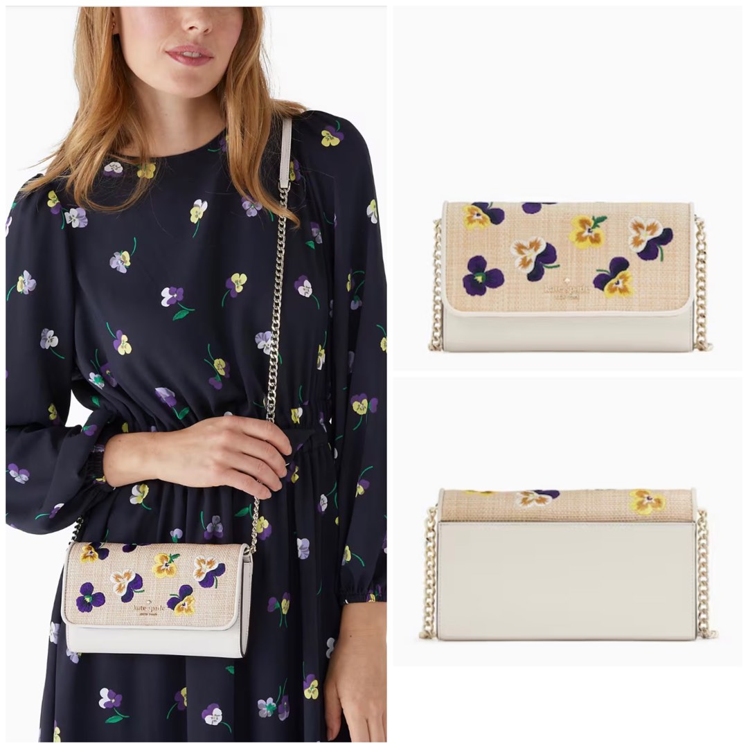 KATE SPADE WILD PETAL EMBROIDERED FLORAL CHAIN WALLET/XBODY W/DUSTBAG NWT  $299