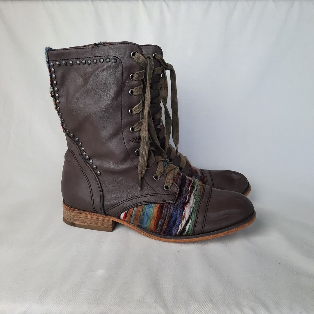 Size 8 39 Brown Lace Ladies Boots Heels Basic Boots Vintage
