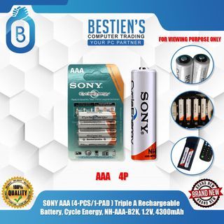 SONY AAA (4-PCS/1-PAD ) Triple A Rechargeable Battery, Cycle Energy, NH-AAA-B2K, 1.2V, 4300mAh