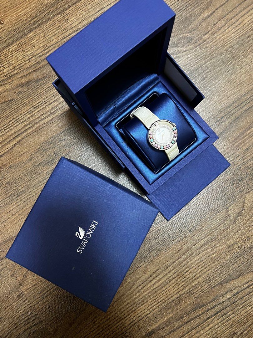 Swarovski Multicolored Diamond Watch in White Strap