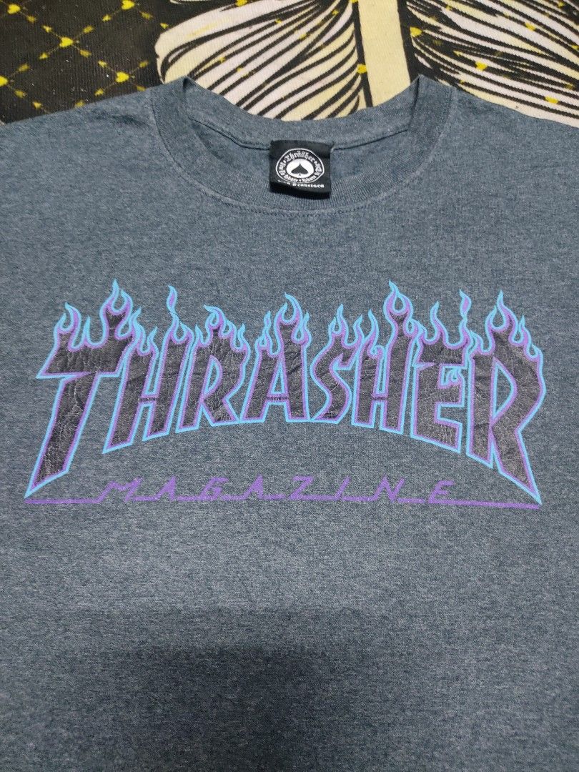 Grey and purple thrasher shirt store