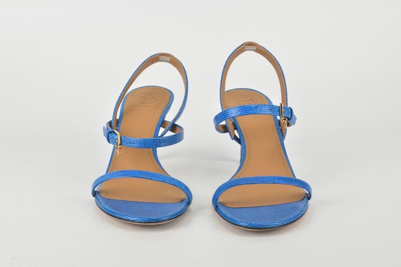 Tory Burch Bright Tropical Blue Penelope 65mm Slingback Sandal Tejus Embossed Leather