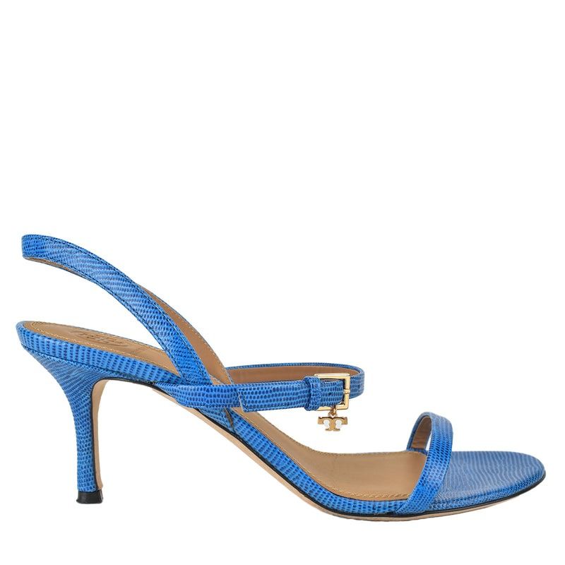 Tory Burch Bright Tropical Blue Penelope 65mm Slingback Sandal Tejus  Embossed Leather, Women's Fashion, Footwear, Sandals on Carousell