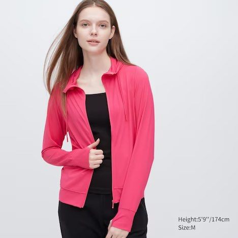 Uniqlo UV cut hoodie size s shocking pink rose red Women s Fashion Activewear on Carousell