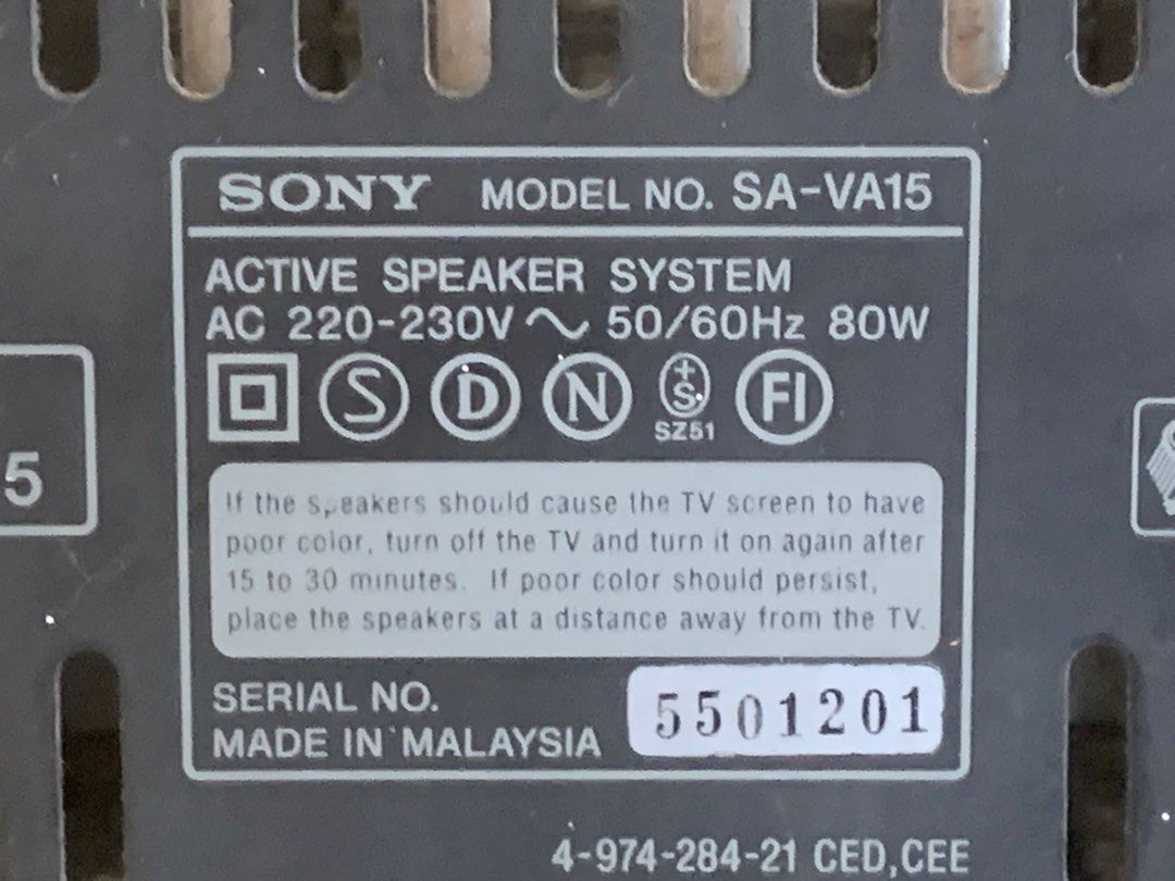 Vintage Sony SAVA15 Home Theater Active Speaker System, Dolby Surround