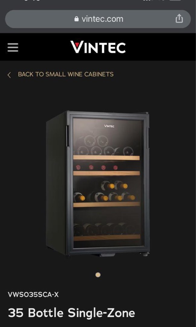 Vintec Wine Chiller 35 bottle Single Zone, TV & Home Appliances, Kitchen Appliances, Wine Cellar