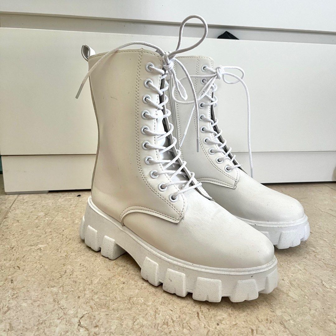 All white combat boots hot sale