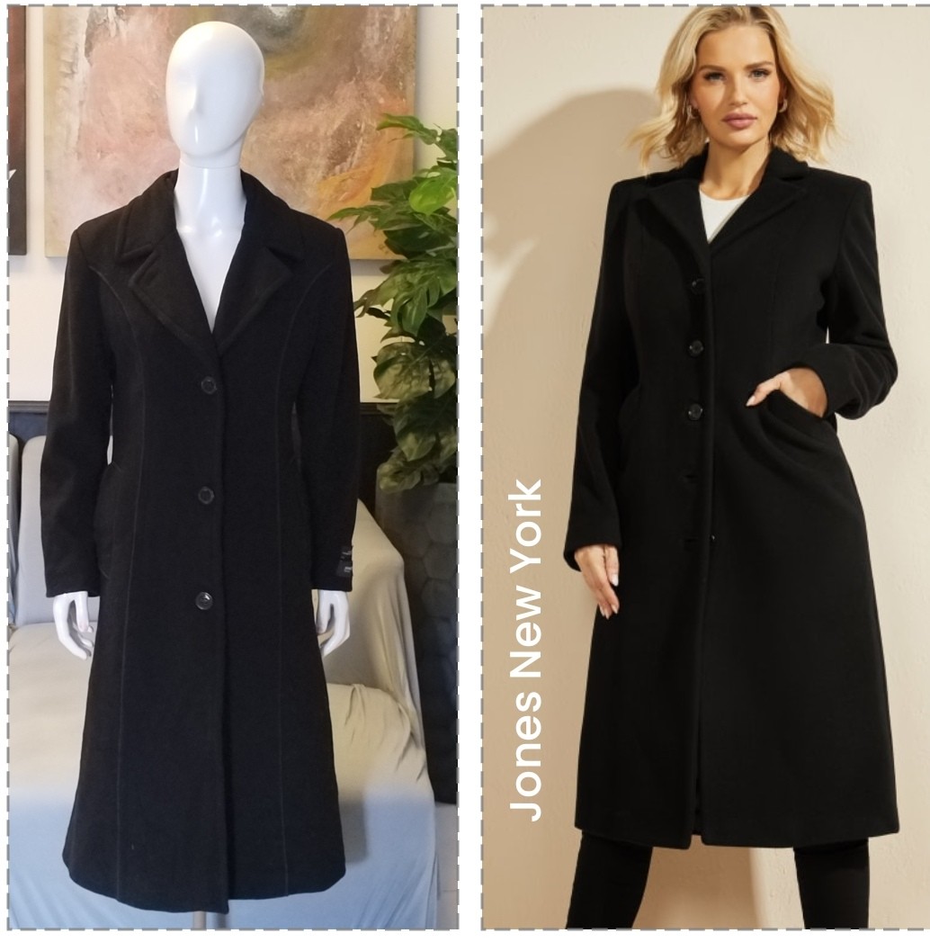 Jones New York trench coat wool blend size 8 black