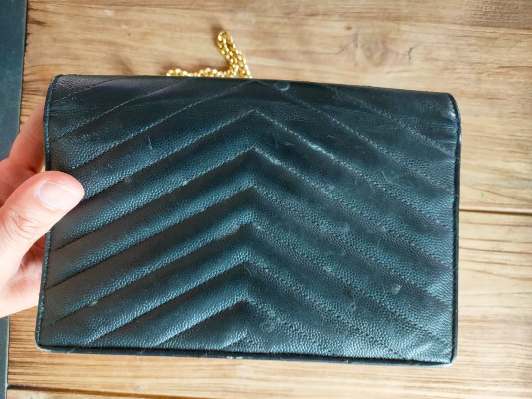 YSL GRAIN DE POUDRE MATELASSE CHEVRON MONOGRAM WALLET ON A CHAIN