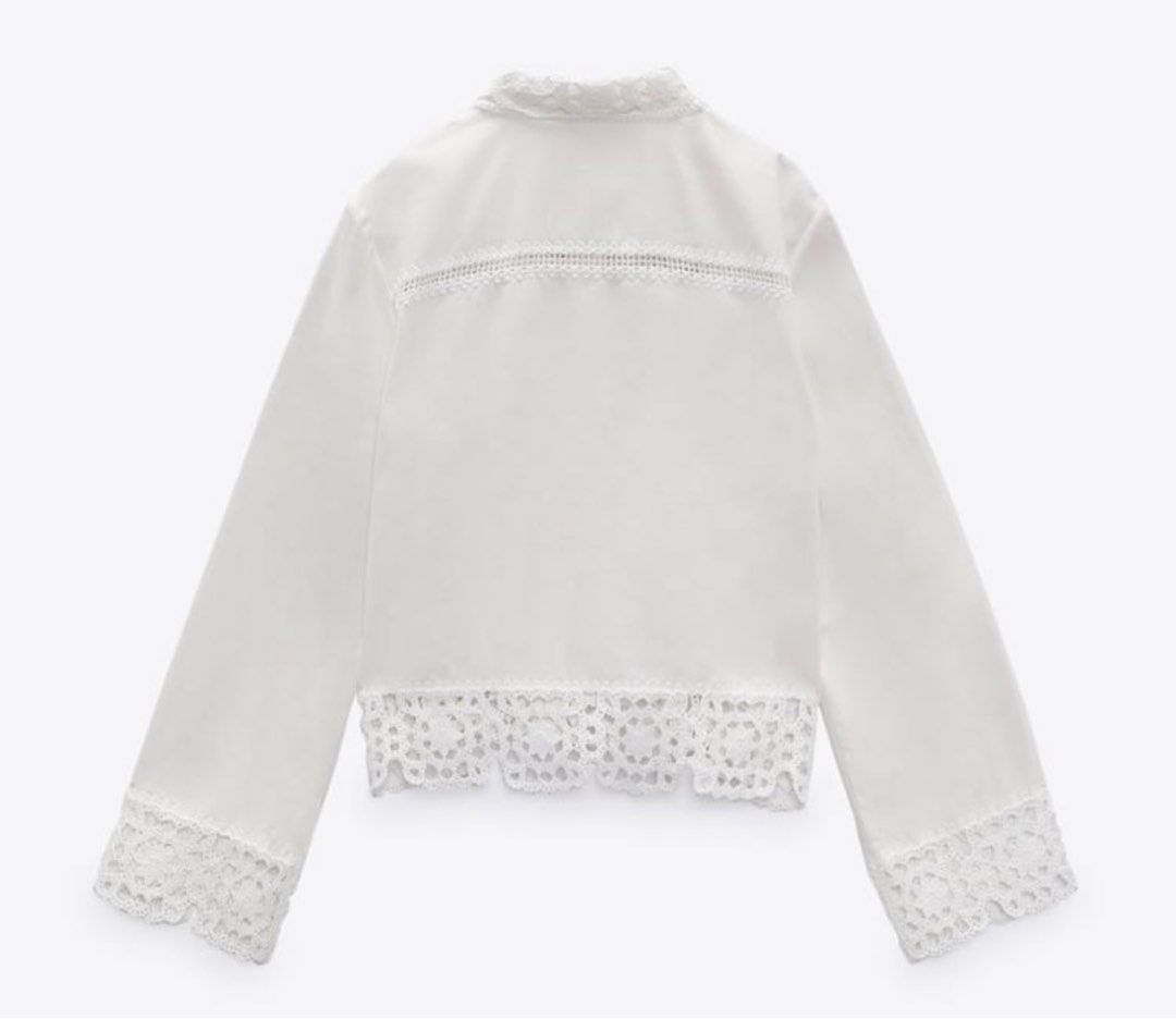 ZARA crochet detail shirt in white, Women's Fashion, Tops, Shirts on