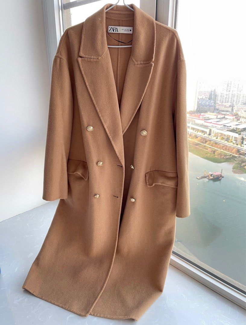 Double breasted discount camel coat zara