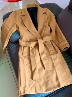 ZARA Woman Khaki 75% Wool Coat Belted Wrap Coat for Autumn/Winter XL size