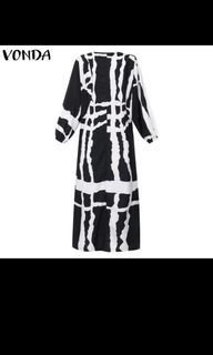 0VONDA Women Printed Batwing Sleeve Party Check Long Maxi Dress