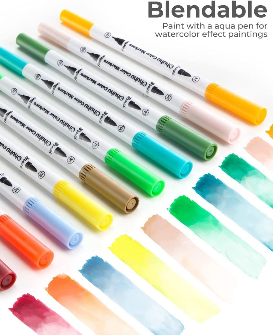 100 Colors Art Markers Set, Ohuhu Dual Tips Coloring Brush Fineliner Color  MarkerPens, Wat