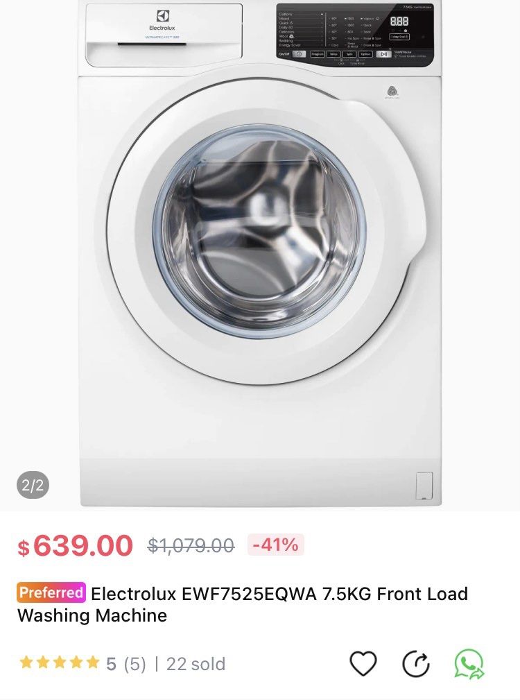 4 ticks 3YO Electrolux 7.5kg washing machine, TV & Home Appliances