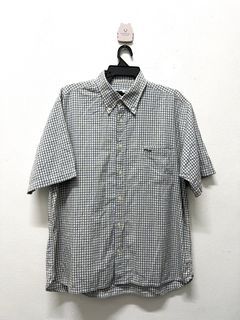 ANN2067: FILA men XL size mini checkered shortsleeve casual shirt/ men collar smart casual cotton shirt pit 23