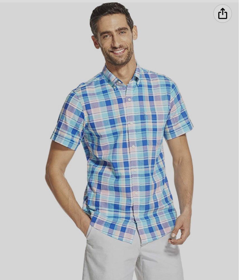 ANN2070 uniqlo men S size cotton checkered blue casual shirt