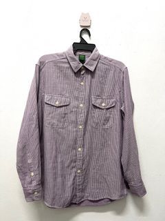ANN2073 : Uniqlo men L size pinstripes casual shirt/ Uniqlo longsleeve double pocket shirt pit 22