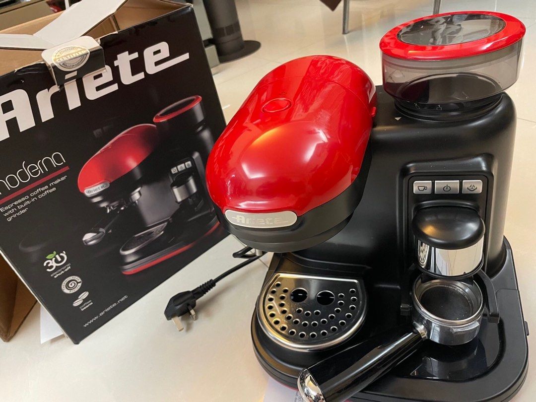 Ariete Moderna Espresso Machine - With Integrated Coffee Grinder Red