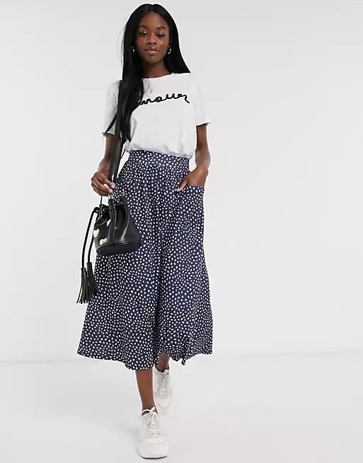 Polka dot print deals skirt zara