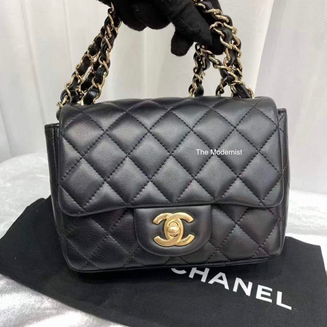 NEW] Chanel Mini Square Flap Bag  Lambskin Black & Gold-Tone Metal –  Auction2u Malaysia