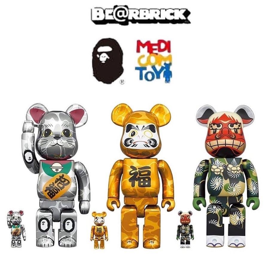 Bearbrick 新年套裝招財貓達摩獅子舞100% 400%, 興趣及遊戲, 玩具