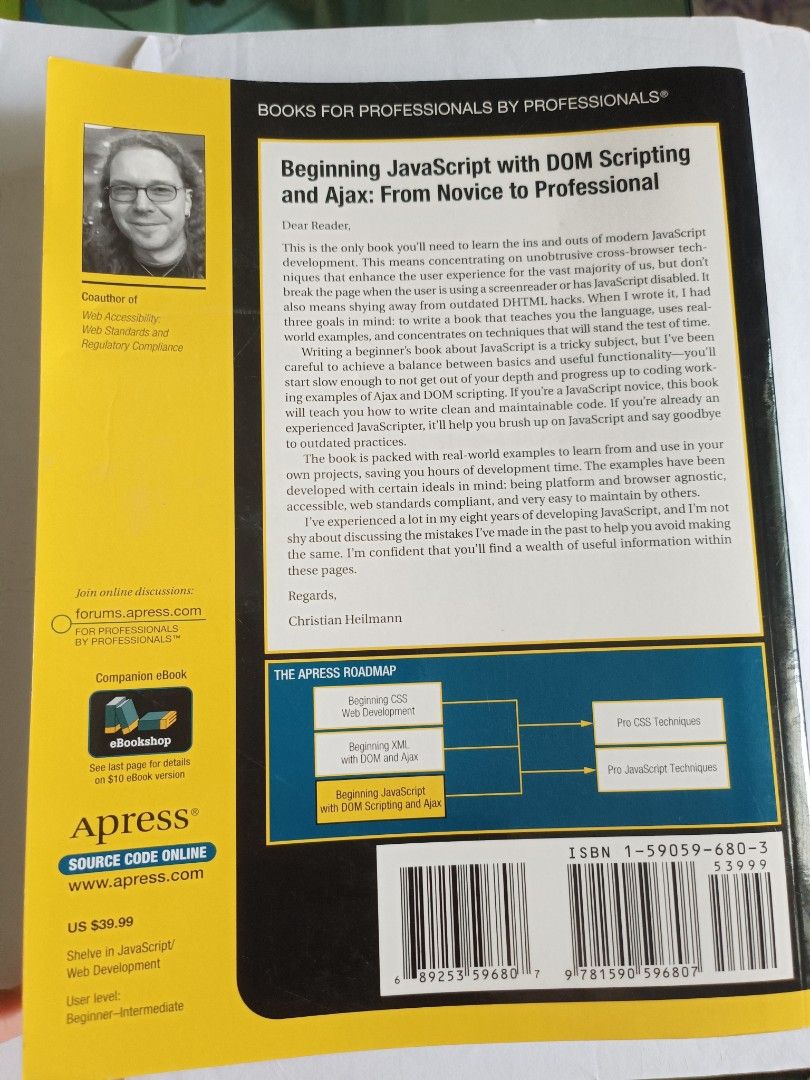 Beginning JavaScript with Dom (Category: Laptops & Notebooks) located in Singapore. Submitted by kksalmon (Listing ID 1214023253, Image 2). Description: Good as new , condition 9/10 . Including mailing.No low ballers..