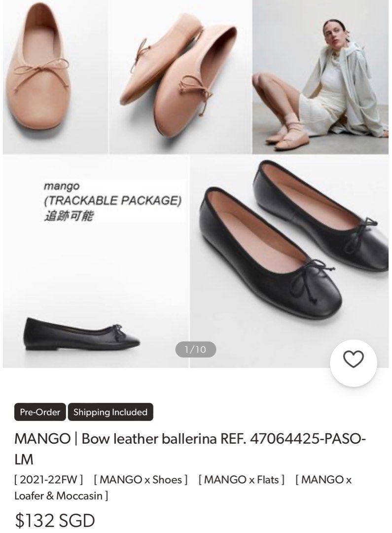 Black leather ballerina shoes, Women's Fashion, Footwear, Flats on Carousell