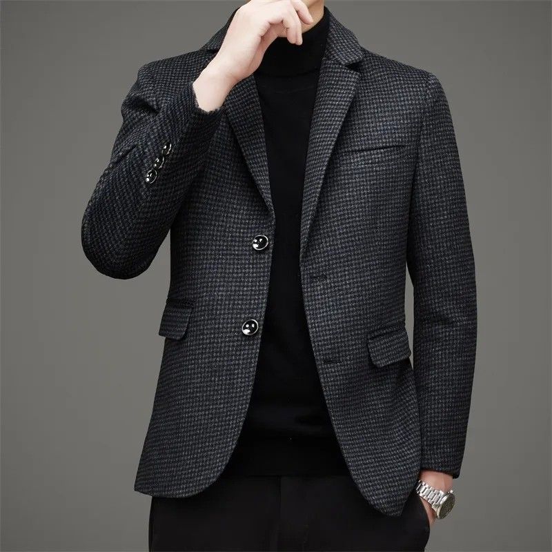 Black suit wool jacket blazer checkered business suit wool jacket Quality suit