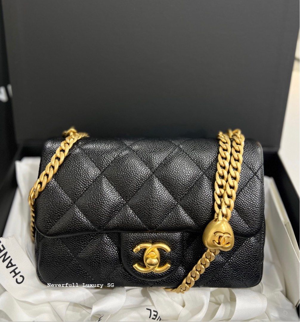 ❣️BNIN❣️Chanel 23P Mini Flap Heart Crushed Black Caviar Ghw Bag, Luxury,  Bags & Wallets on Carousell