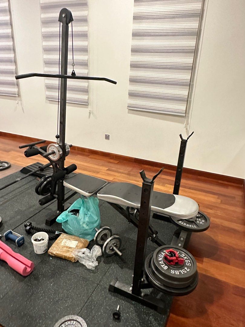 Bodybuilding Bench with Lat Pull-down & Squat Rack, Sports Equipment ...
