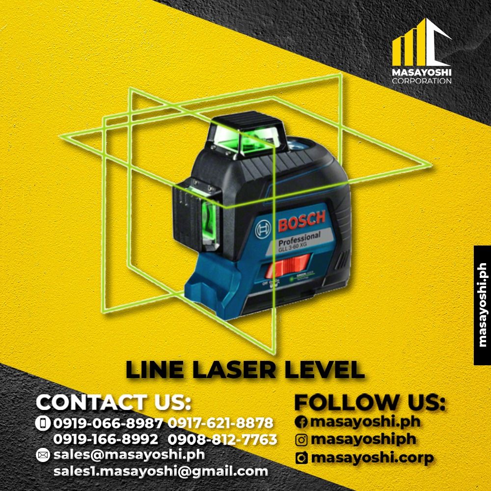 Bosch GLL 3-80 CG Line Laser Level, Bosch Tools (Category: Construction Tools & Equipment) located in Caloocan City. Submitted by Jobie_Reyes (Listing ID 1213976137, Image 1). Description: Specification Laser diode 500 – 540 nm, < 10 mW Operating temperature -10 – 40 °C Storage temperature -20 – 70 °C Laser class 2 Working range 30 m Working range with receiver 120 m (Diameter) Working range without receiver 30 m (Radius) Accuracy ± 0.2 mm/m Self