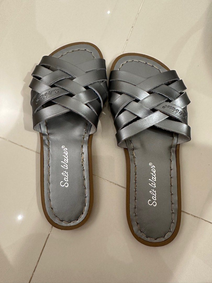 Brand new saltwater sandals retro slide in pewter size 4