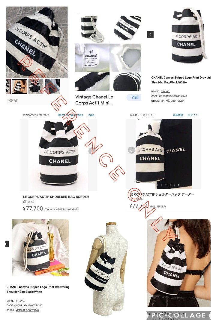 💜💕Chanel Le Corps Actif Border Pattern Mini Drawstring Backpack Bag (Category: Luxury Bags & Wallets) located in Quezon City. Submitted by wheremyheart_is (Listing ID 1214152299, Image 2). Description: <item is available as long as posted> *auth-orig.,ultra rare collector must own vintage novelty collection piece, well-loved con.,sign of usage, minimal canvas drawstring wear hence selling low,mini>approx.: 23x26x15cm lhw,canvas & nylon combi,bl